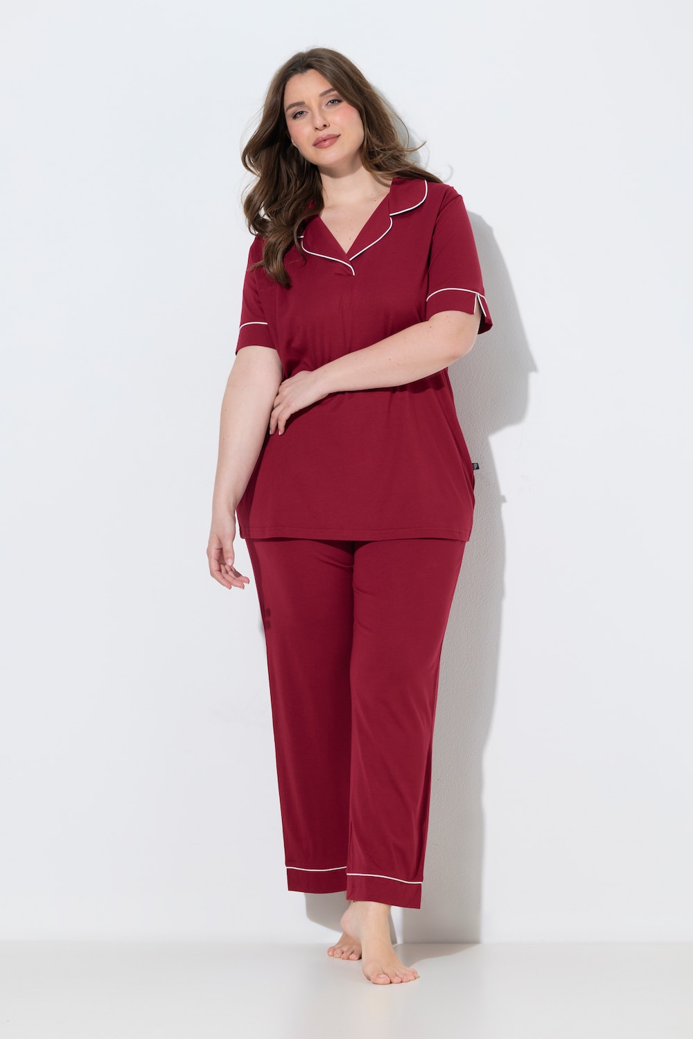Pyjama, Zierpaspeln, Reverskragen, Halbarm