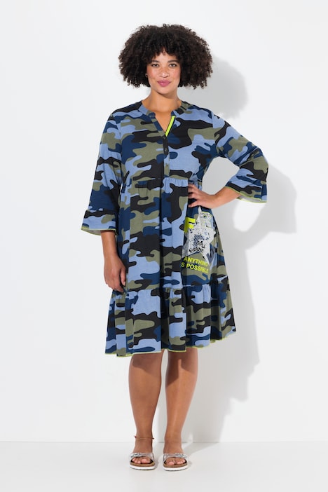 Jerseykleid, A-Linie, Ziersteinchen, Camouflage