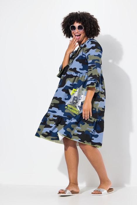 Jerseykleid, A-Linie, Ziersteinchen, Camouflage