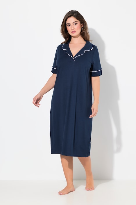 Lapel Collar Short Sleeve Nightgown