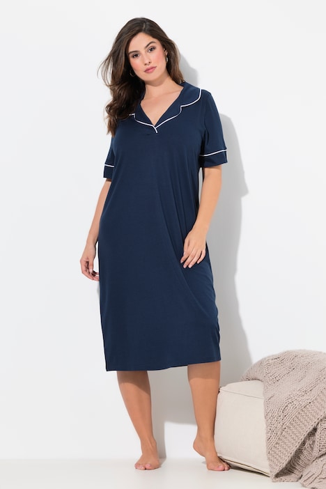 Lapel Collar Short Sleeve Nightgown