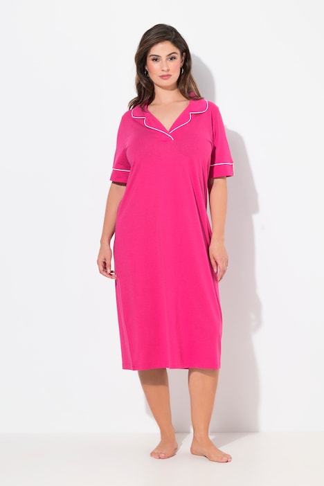 Lapel Collar Short Sleeve Nightgown