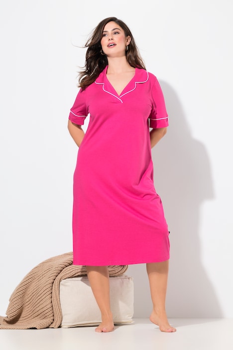 Lapel Collar Short Sleeve Nightgown