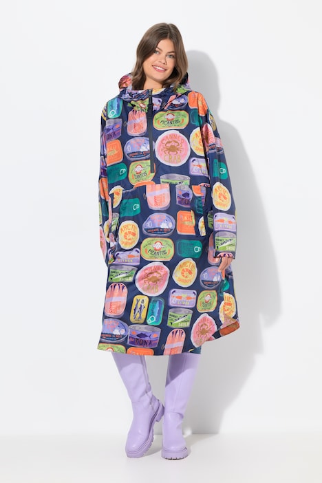 Functional Unisex Hooded Rain Cape With Print