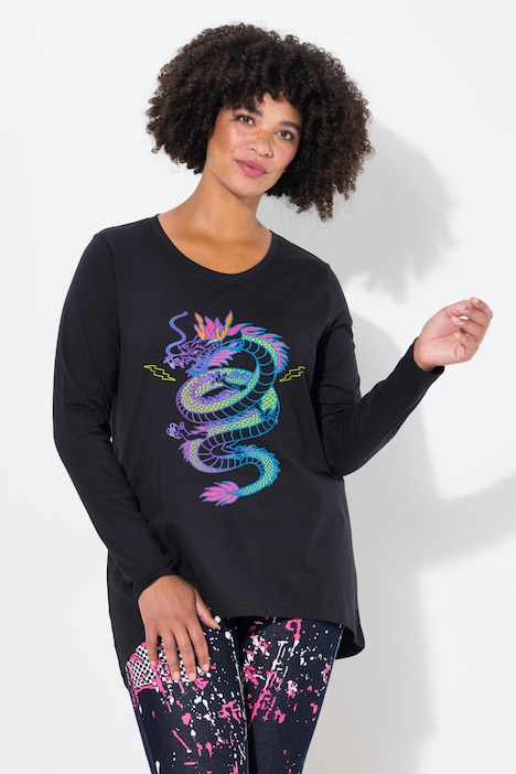 T-Shirt, A-Line, Drachen-Motiv, Langarm