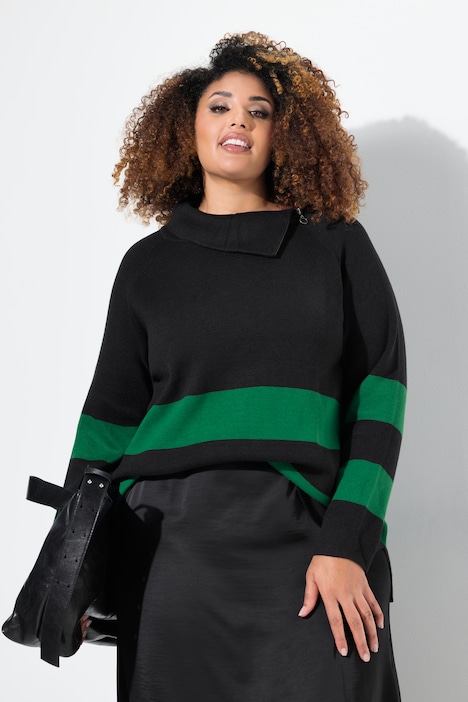 Block Stripe Asymmetric Turtleneck Sweater