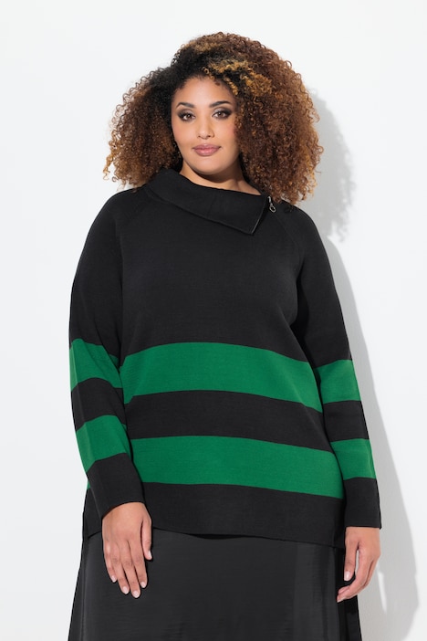 Block Stripe Asymmetric Turtleneck Sweater