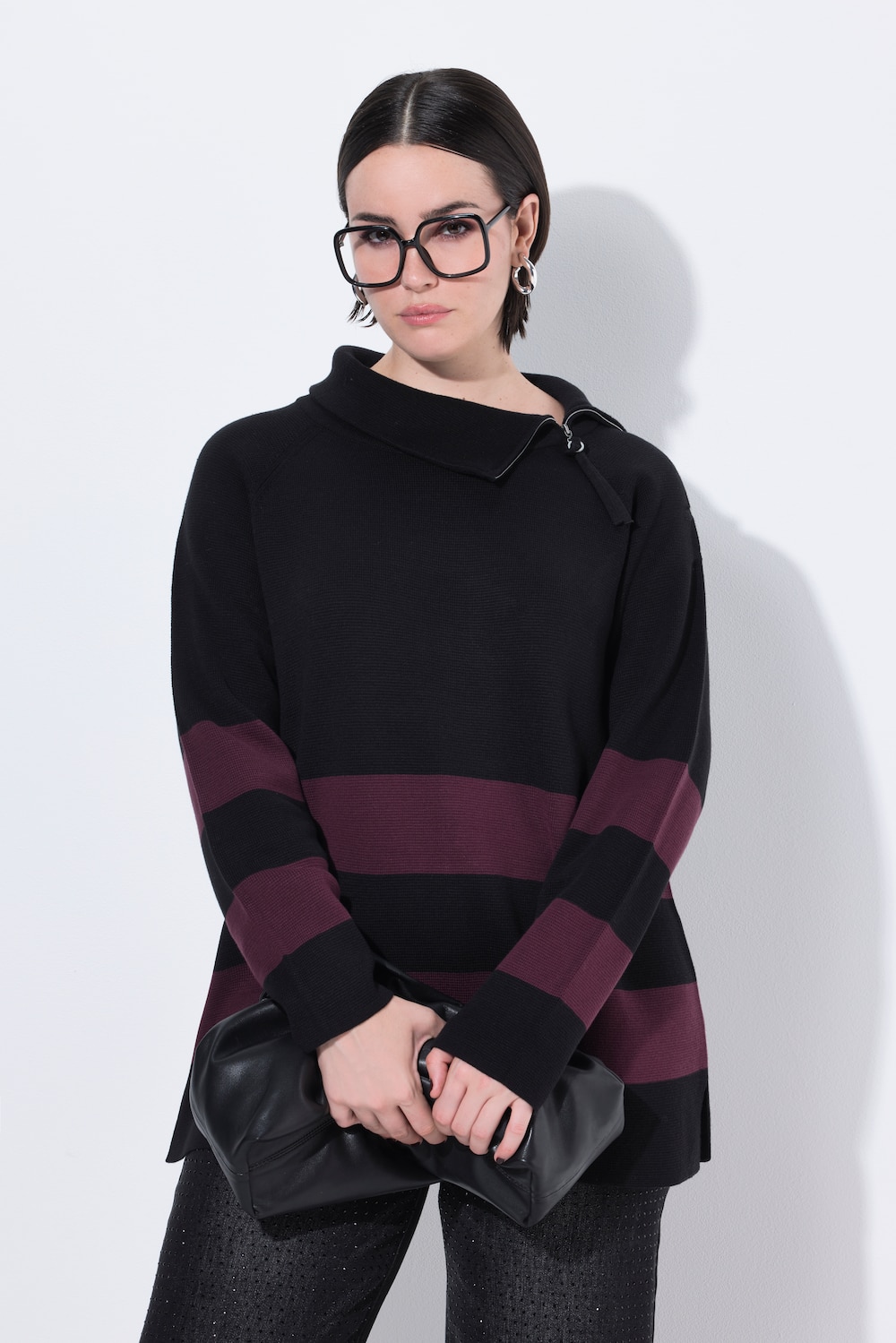 Pullover, Blockstreifen, Rollkragen, Zipper