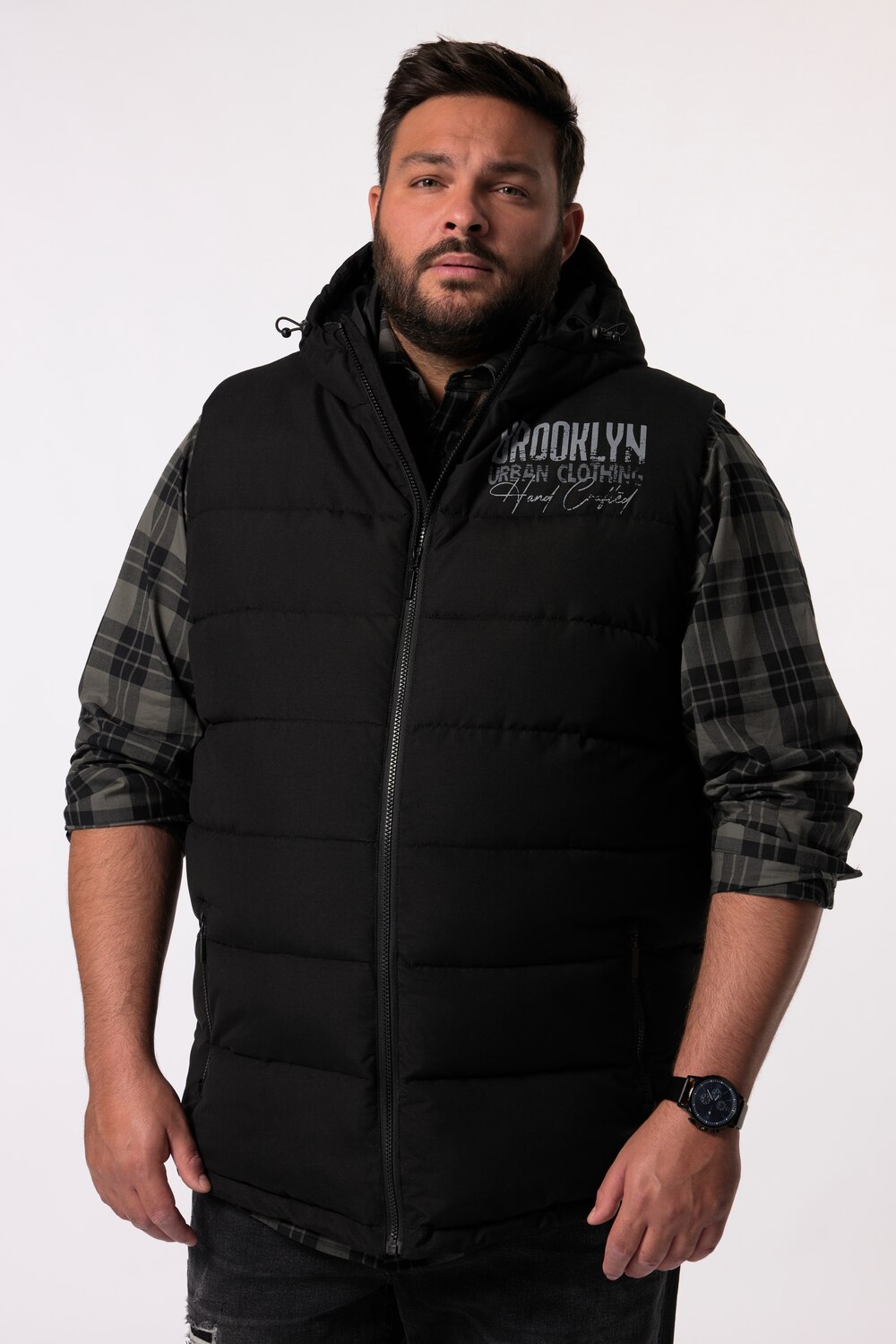 Stora storlekar Quiltad väst, Her, svart, storlek: 8XL, Polyester, Men Plus