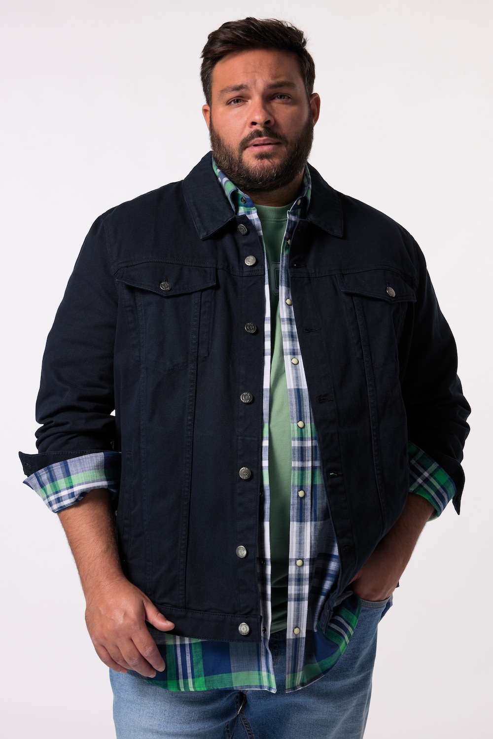 Stora storlekar Jeansjacka, Her, blå, storlek: 5XL, Bomull, Men Plus