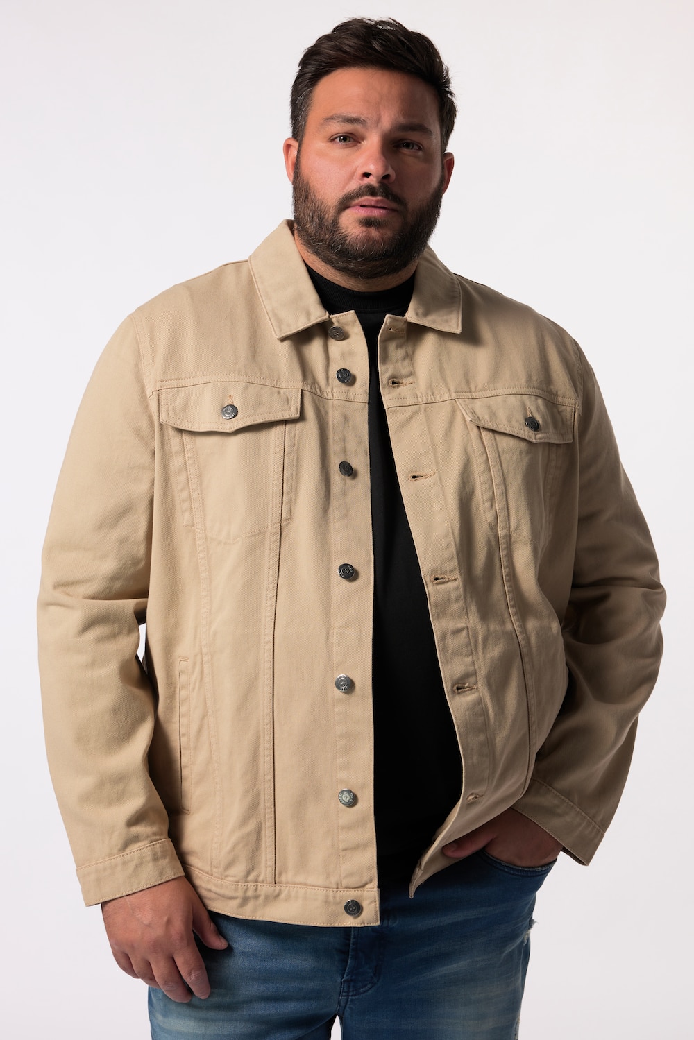 Men+ denim jack, gekleurd denim, borstzakjes, tot 8XL