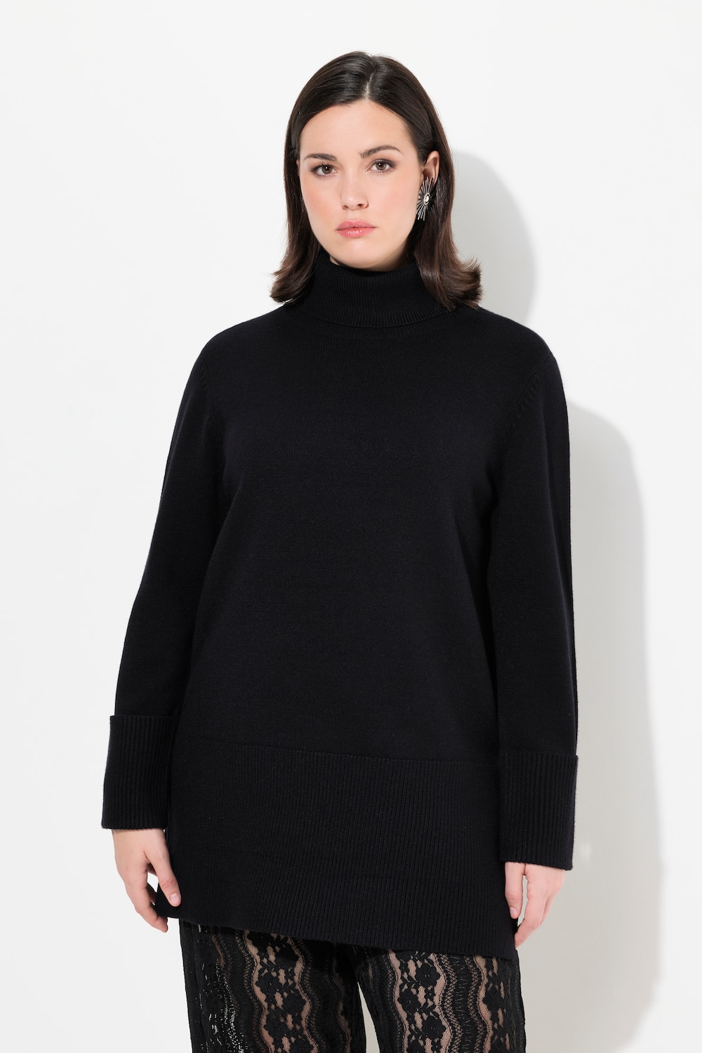 Große Größen Longpullover, Damen, schwarz, Größe: 46/48, Viskose/Polyester/Synthetische Fasern, Ulla Popken