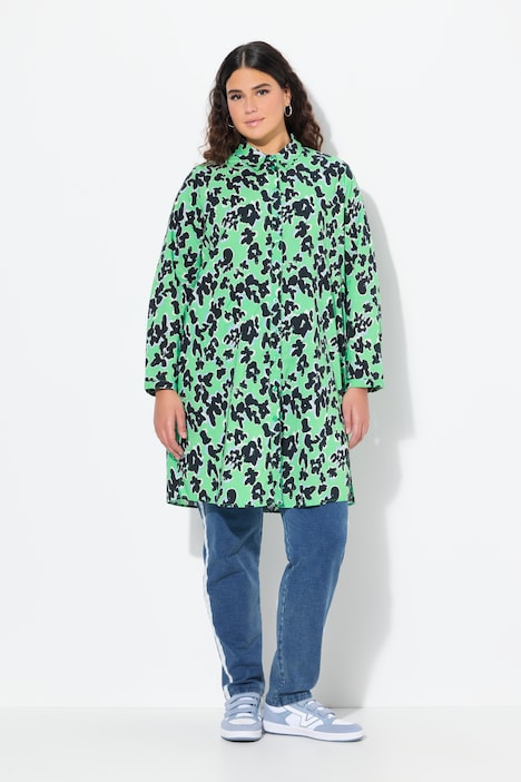 Lange blouse, bloemen, A-lijn, overhemdkraag, lange mouw