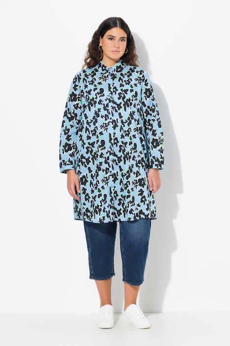 Lange blouse, bloemen, A-lijn, overhemdkraag, lange mouw