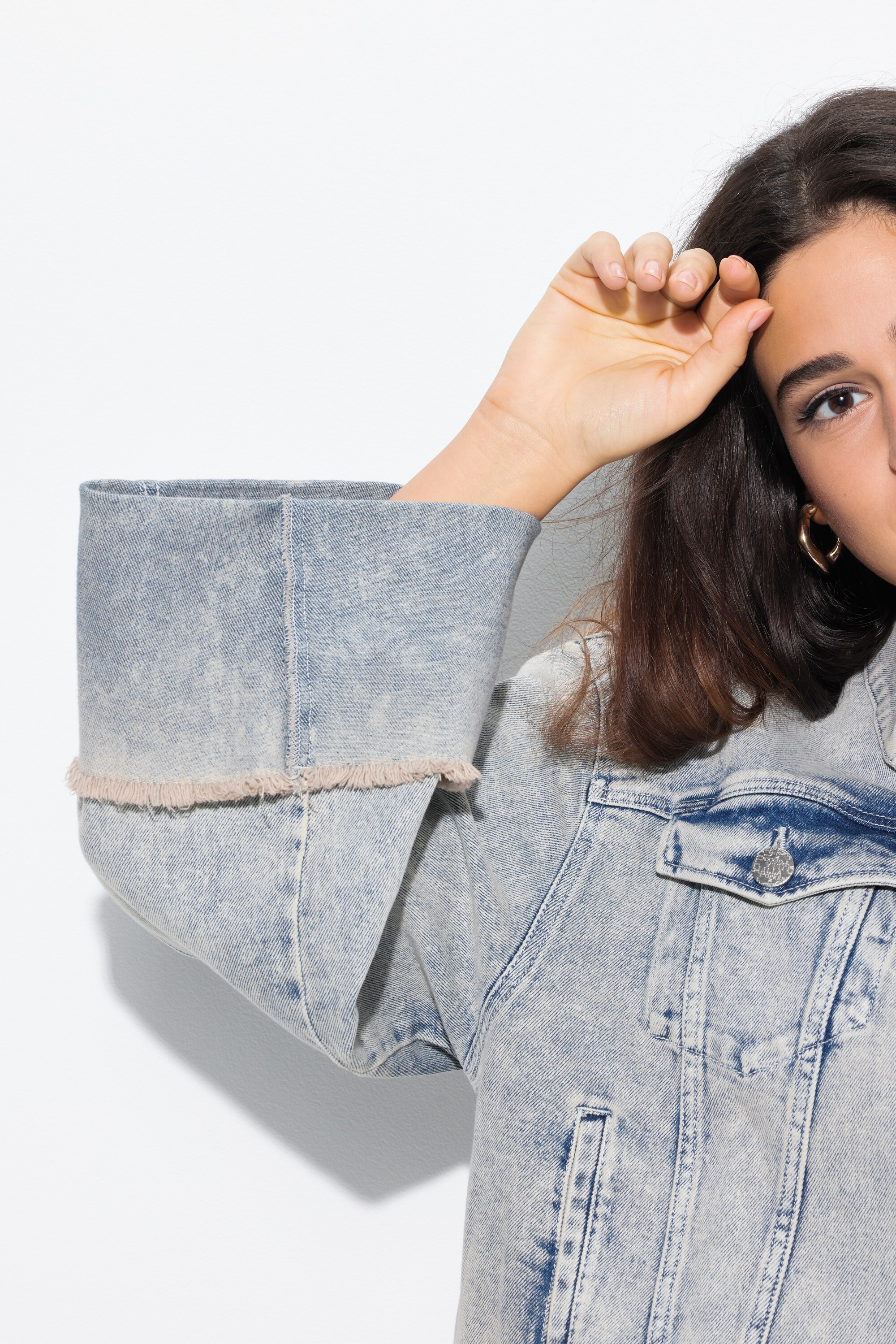 Ulla Popken Damen große Größen Jeansjacke Stretchdenim Hemdkragen Langarm 835486