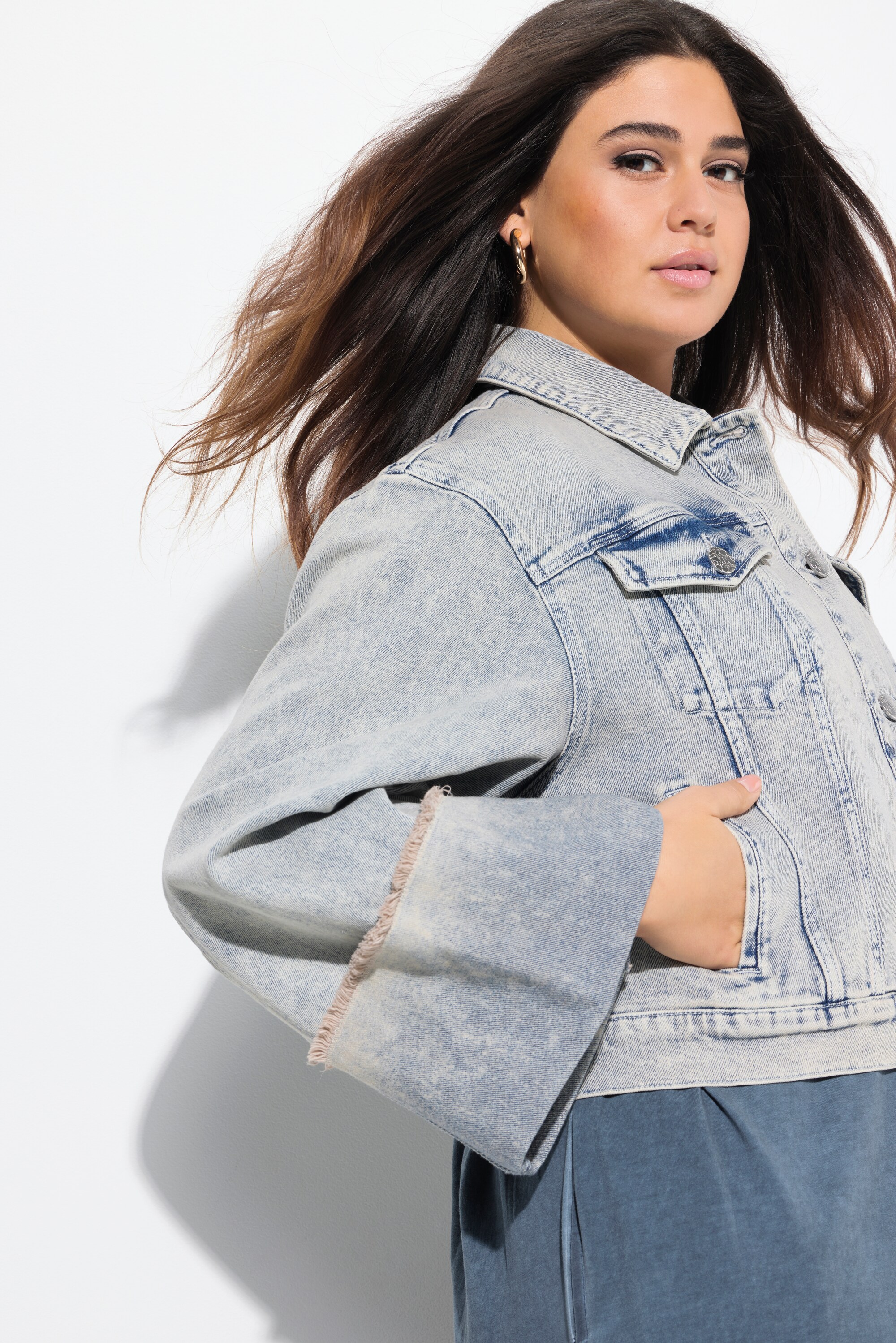 Ulla Popken Damen große Größen Jeansjacke Stretchdenim Hemdkragen Langarm 835486