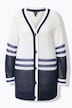 Long-Strickjacke, Streifen, V-Ausschnitt, Langarm