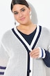 Long-Strickjacke, Streifen, V-Ausschnitt, Langarm