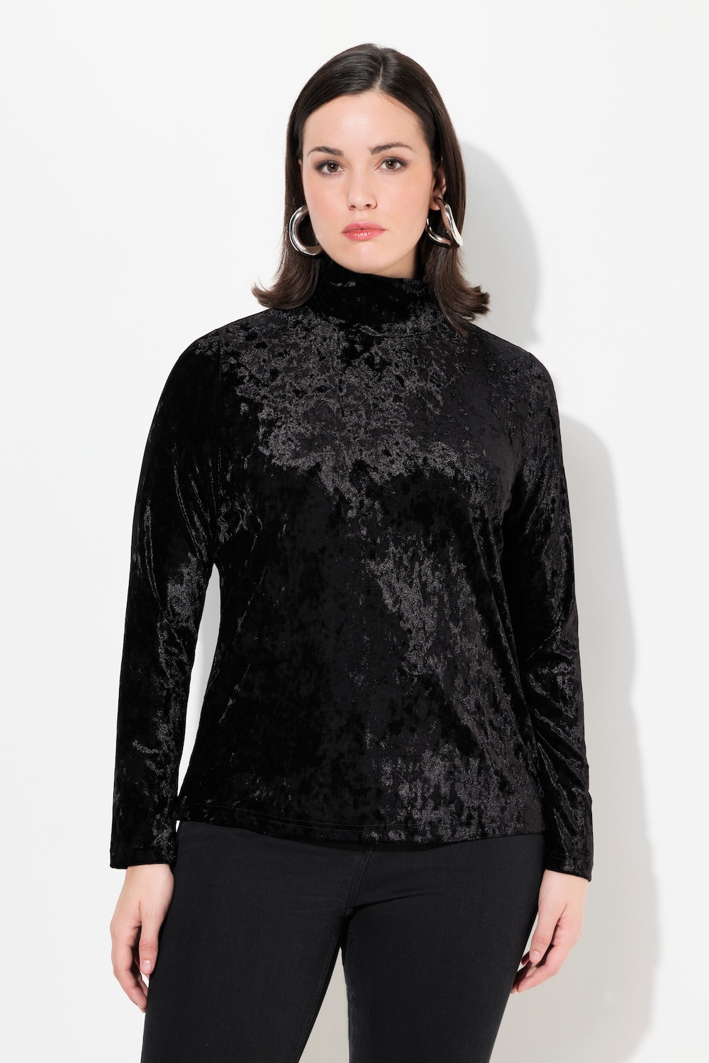 Große Größen Samtshirt, Damen, schwarz, Größe: 42/44, Polyester, Ulla Popken