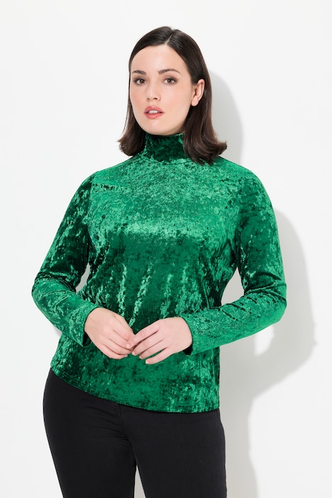 Camiseta de terciopelo cuello alzado slim manga larga verde esmeralda Ulla Popken