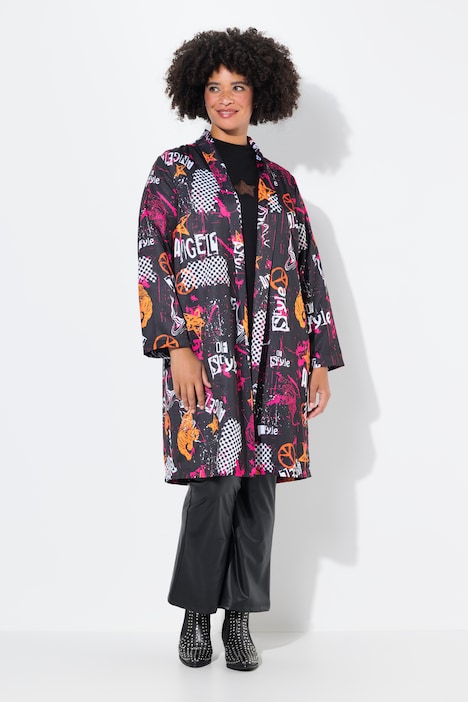 Kaftan, oversized, all-over print, satijnen voering