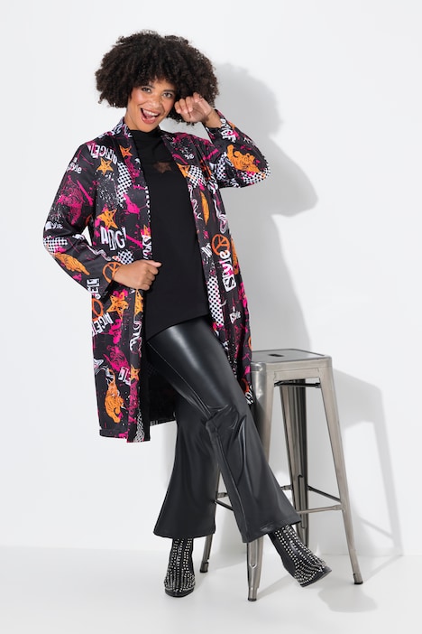 Kaftan, oversized, all-over print, satijnen voering