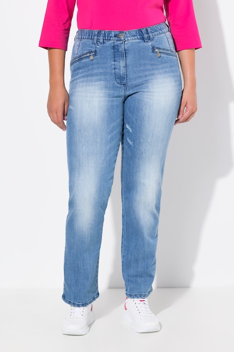 Jeans modello Mony con gamba conica, tessuto elasticizzato e stile vintage