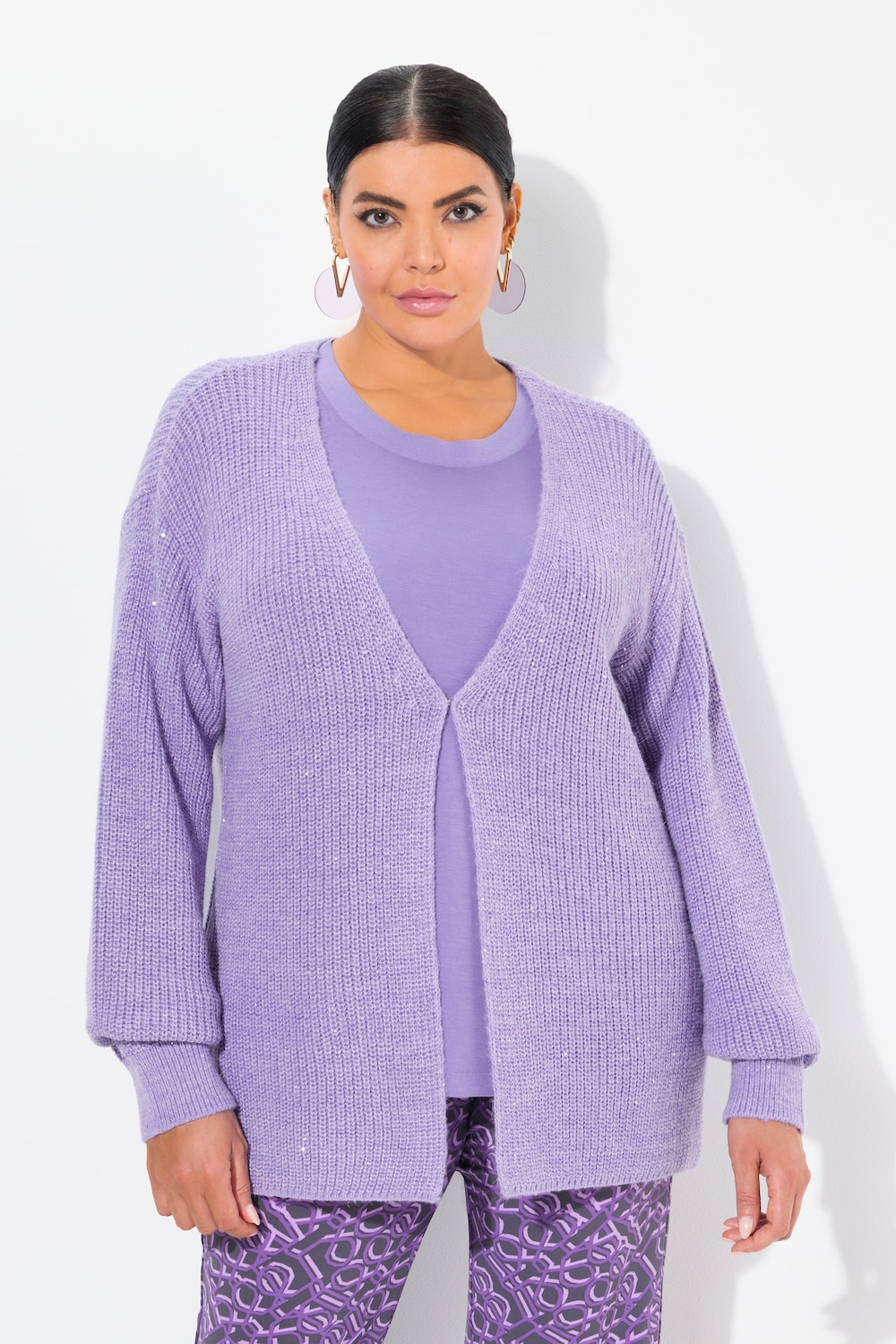 Große Größen Strickjacke, Damen, lila, Größe: 50/52, Polyester/Synthetische Fasern, Ulla Popken