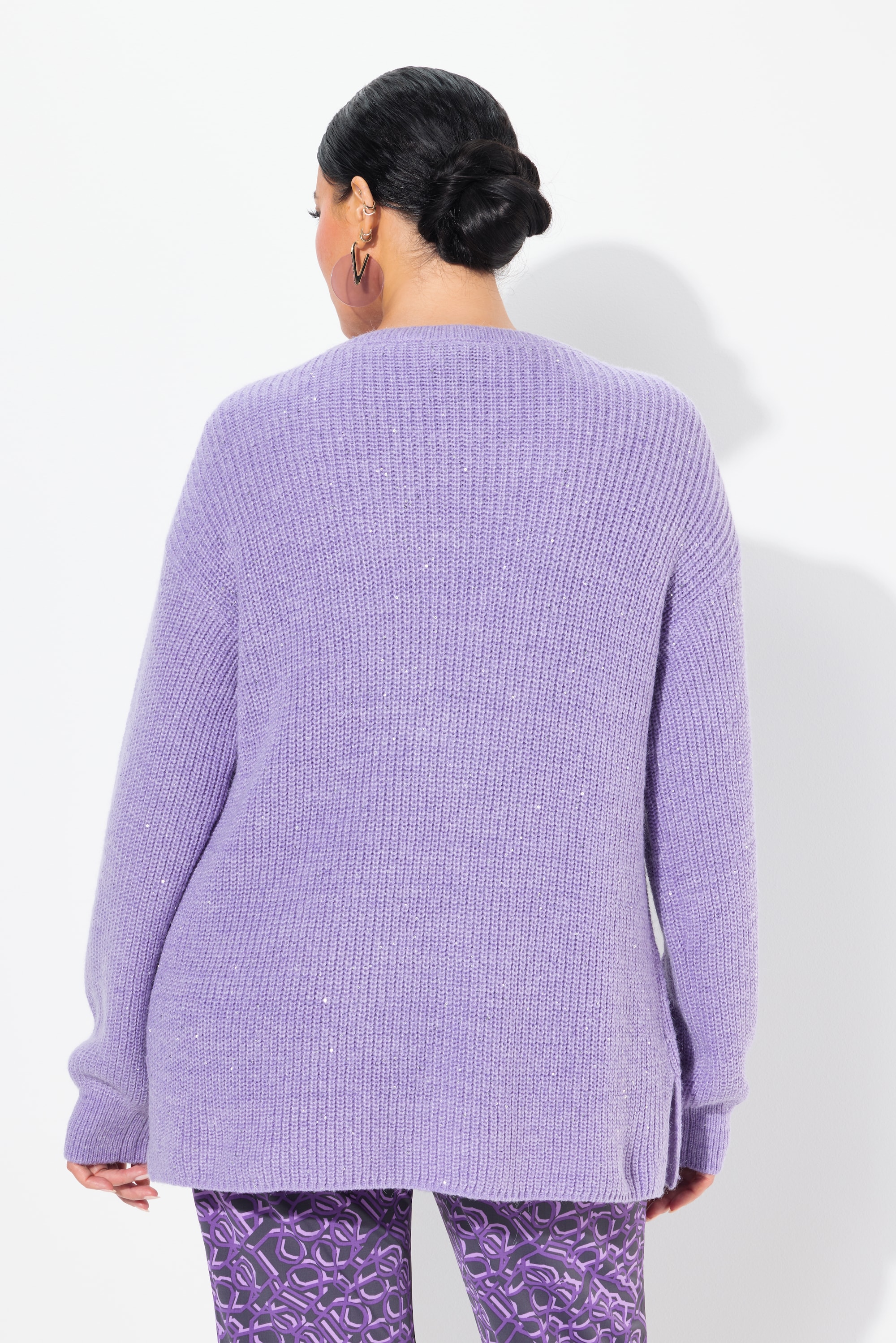 Ulla Popken Damen große Größen Strickjacke Pailletten Oversized Rippstrick