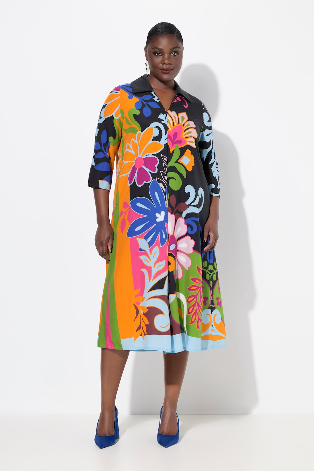 Große Größen Lyocell-Midikleid, Damen, schwarz, Größe: 42/44, Synthetische Fasern, Ulla Popken