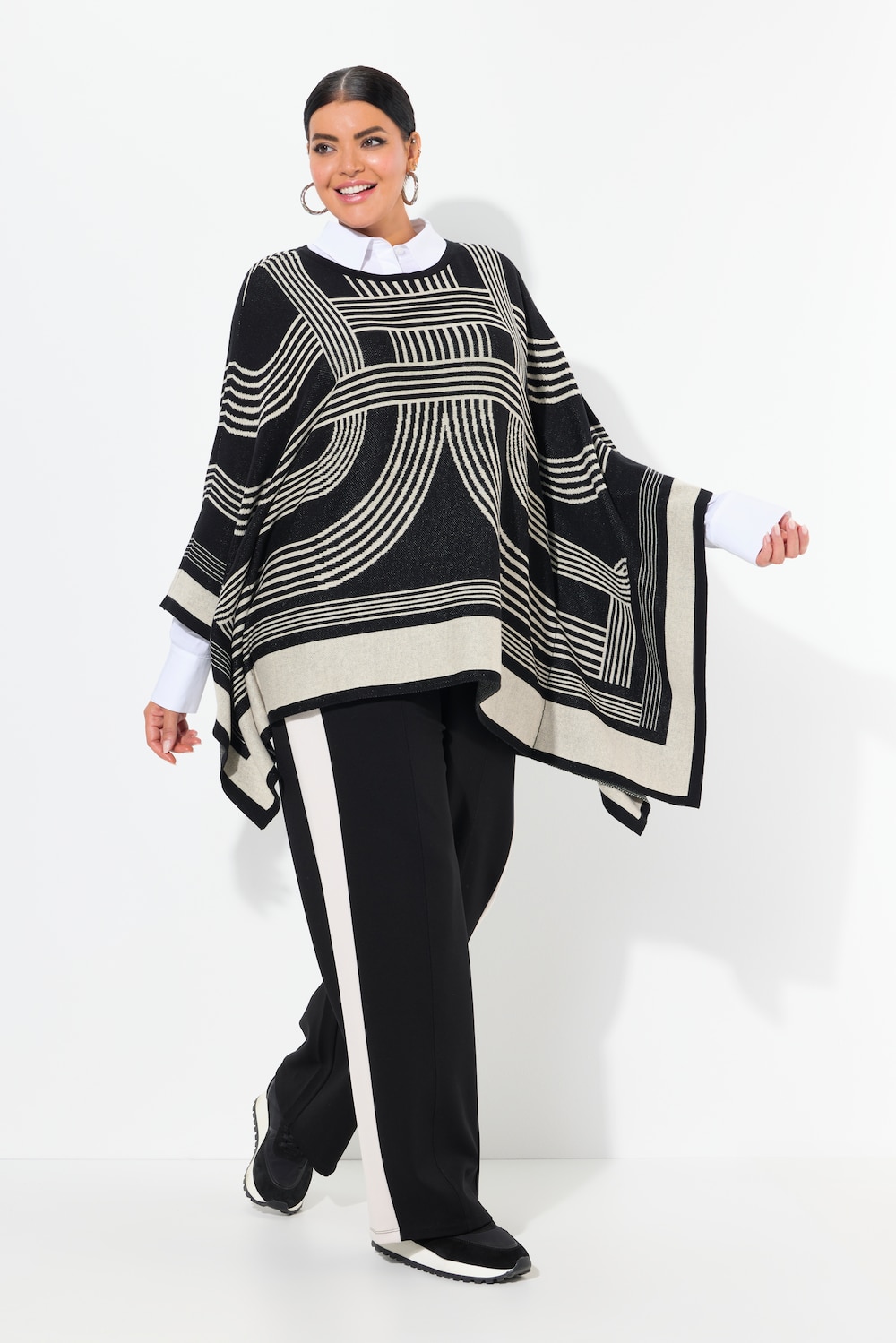 Große Größen Strickponcho, Damen, schwarz, Größe: 2=50-56, Synthetische Fasern/Baumwolle, Ulla Popken