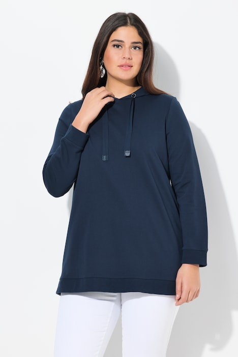 Long sweat-shirt à capuche, manches longues et coupe évasée