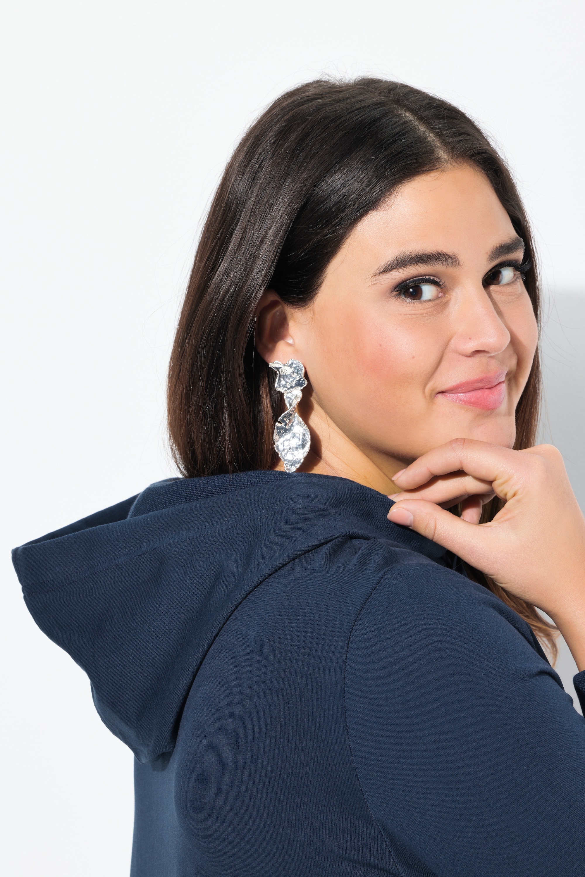 Ulla Popken Damen große Größen Long Hoodie A Linie Kapuze Langarm 835599