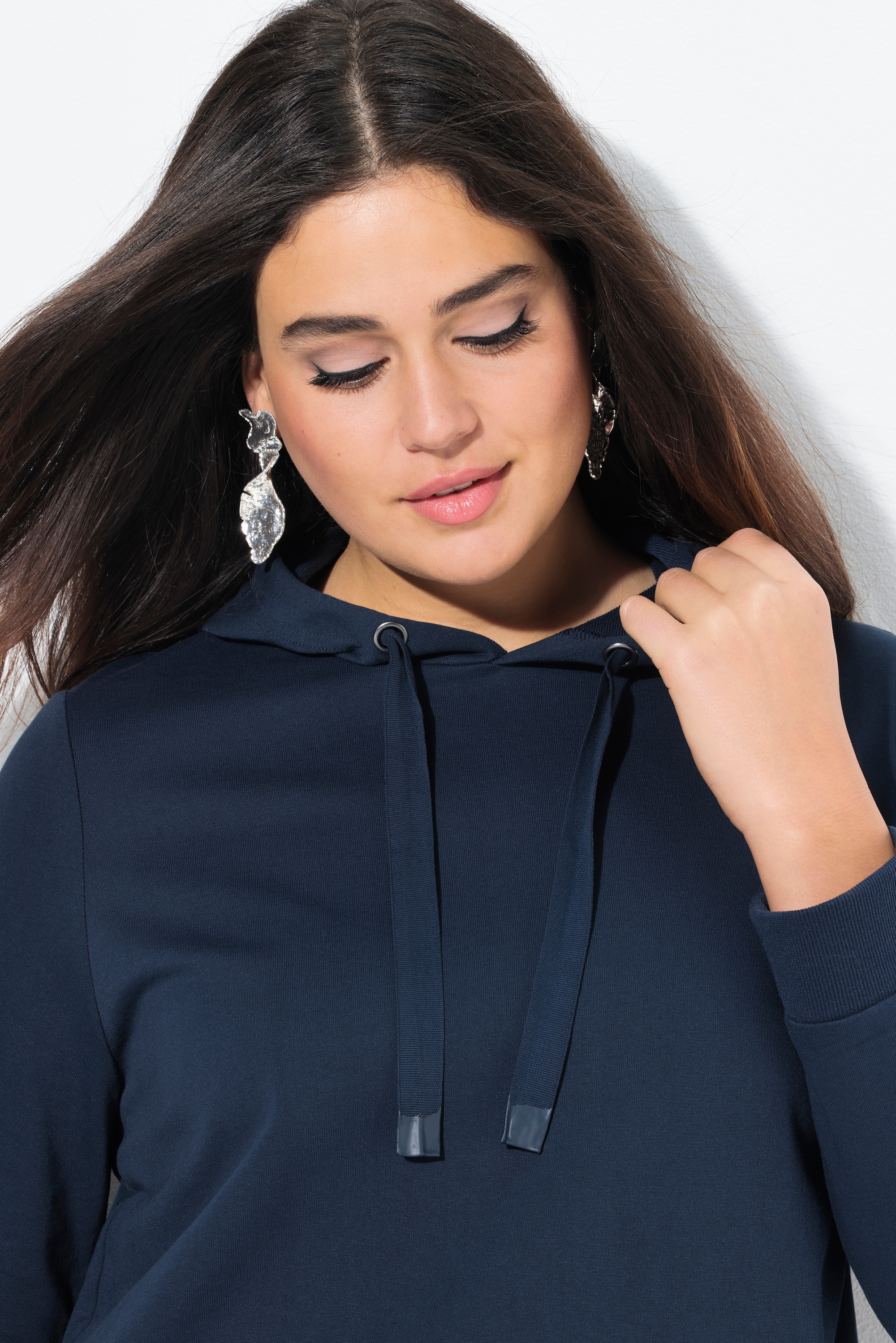 Ulla Popken Damen große Größen Long Hoodie A Linie Kapuze Langarm 835599