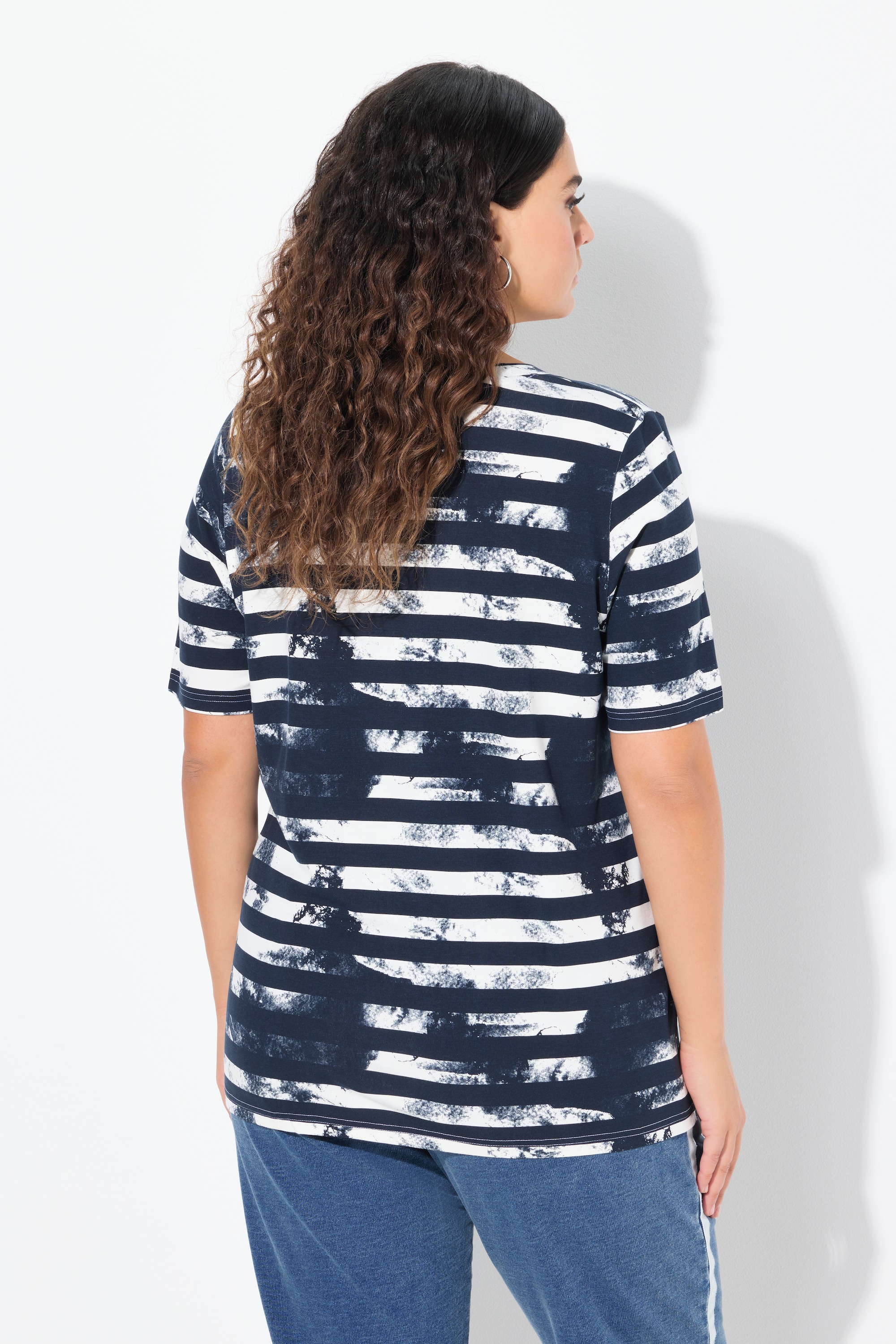 Ulla Popken Damen große Größen T Shirt Streifen Classic V Ausschnitt