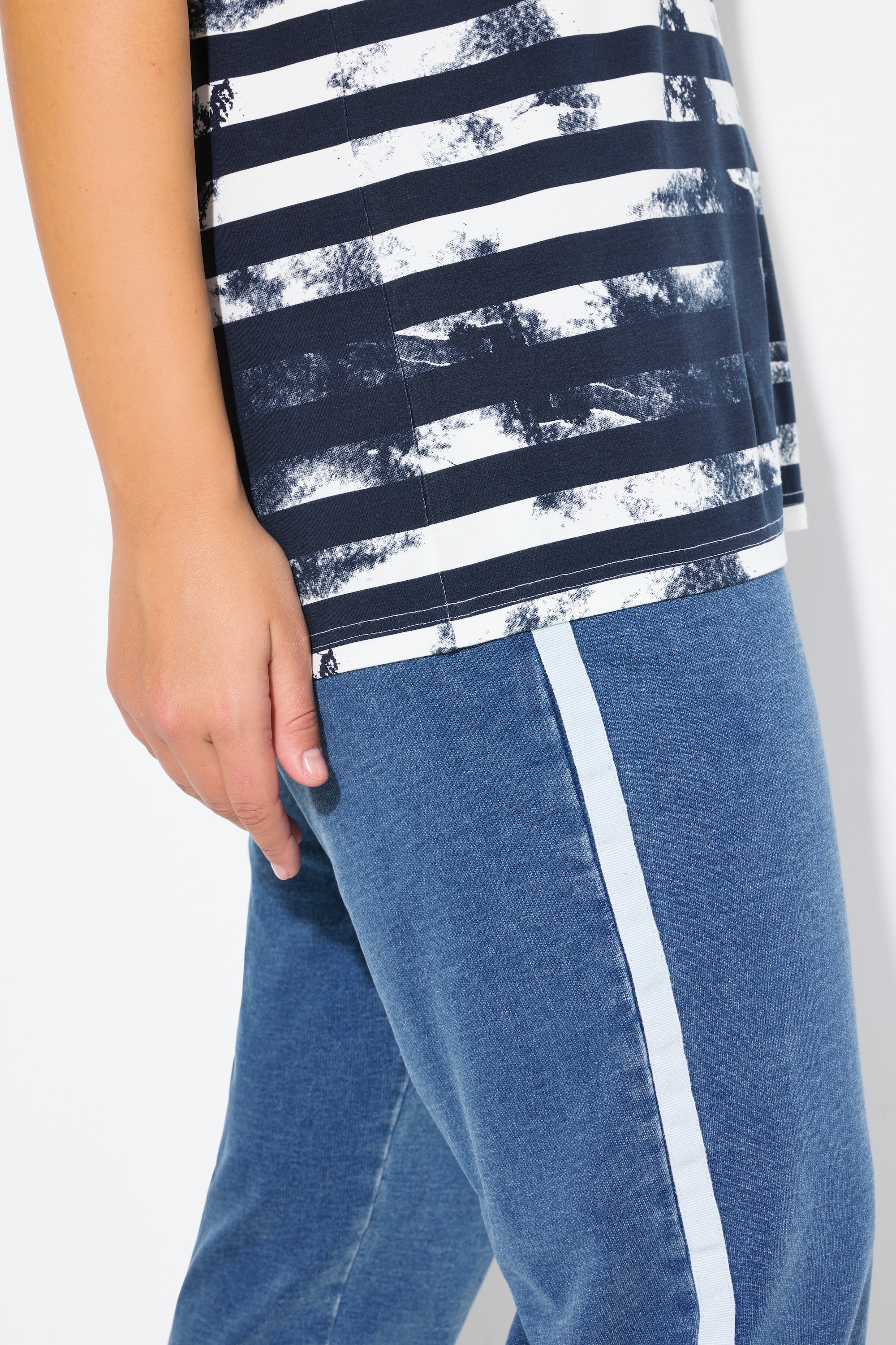 Ulla Popken Damen große Größen T Shirt Streifen Classic V Ausschnitt