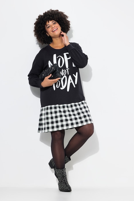 Long-Sweatshirt, Statement-Print, Karo-Volant