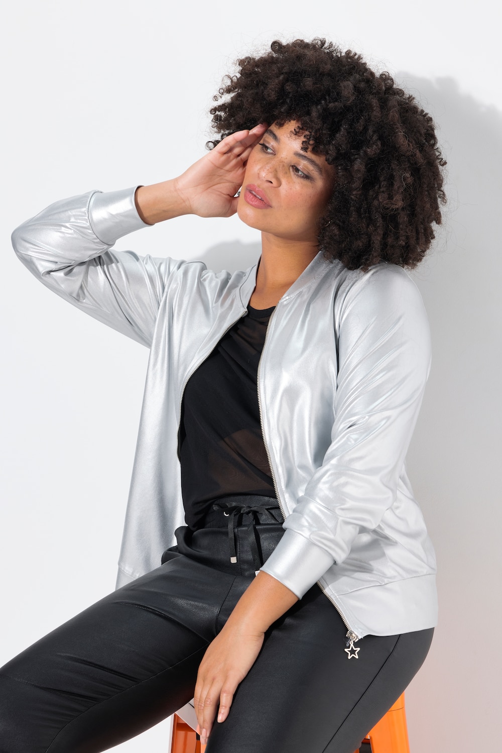 Blouson, zilverkleurig-metallic, rits