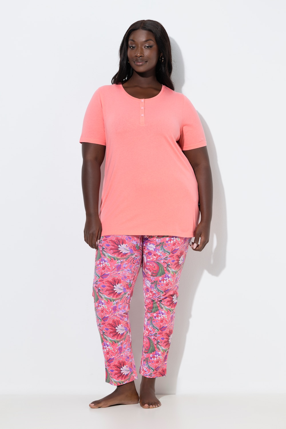 Thumbnail - Große Größen Pyjama, Damen, rosa, Größe: 58/60, Baumwolle, Ulla Popken