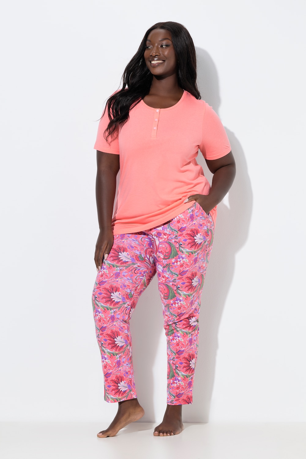 Pyjama, bloemen, ronde hals, korte mouwen