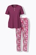 Pyjama 2 pièces à fleurs, col rond et manches courtes
