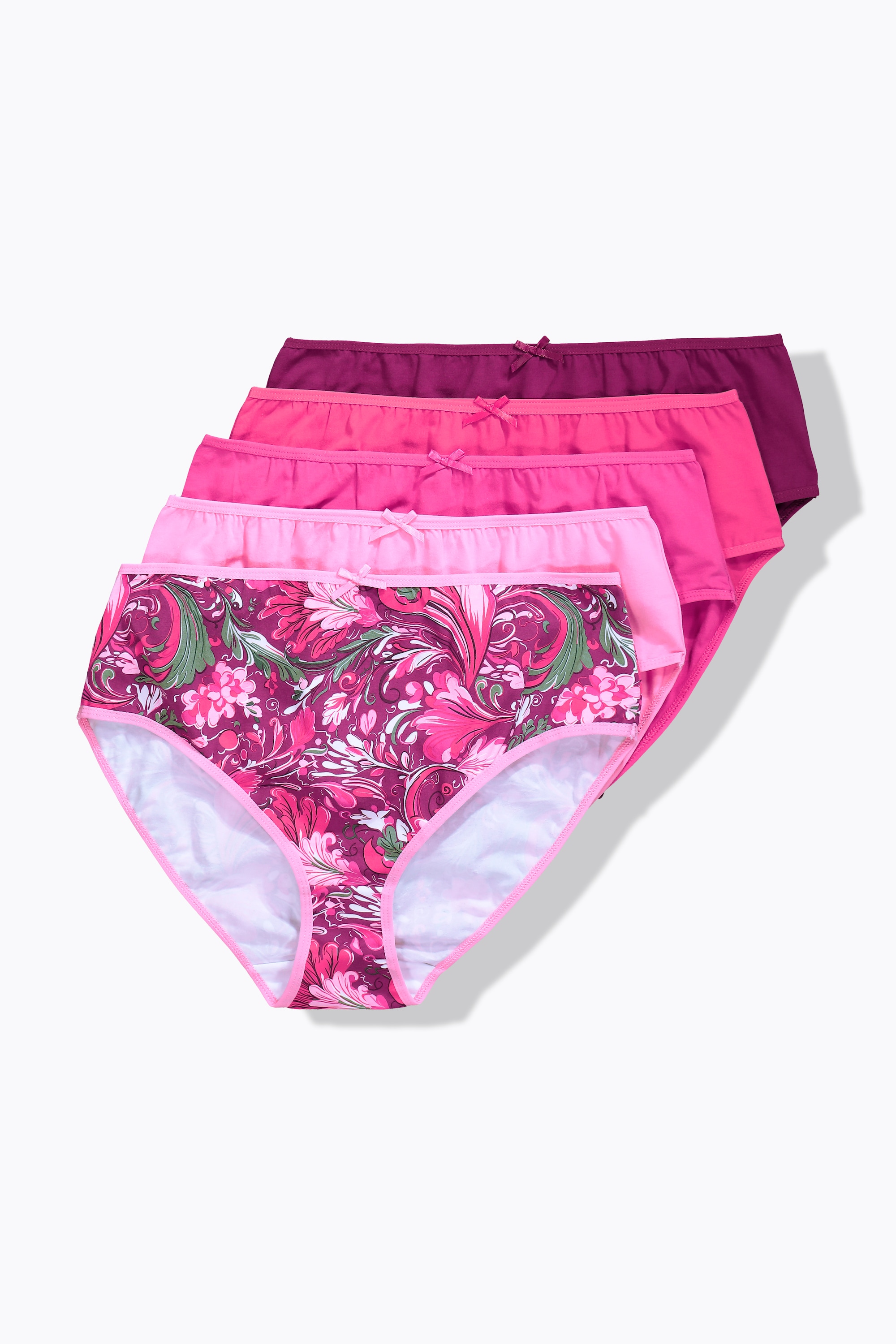 Ulla Popken Damen große Größen Midislips 5er Pack Blumen einfarbig 835623