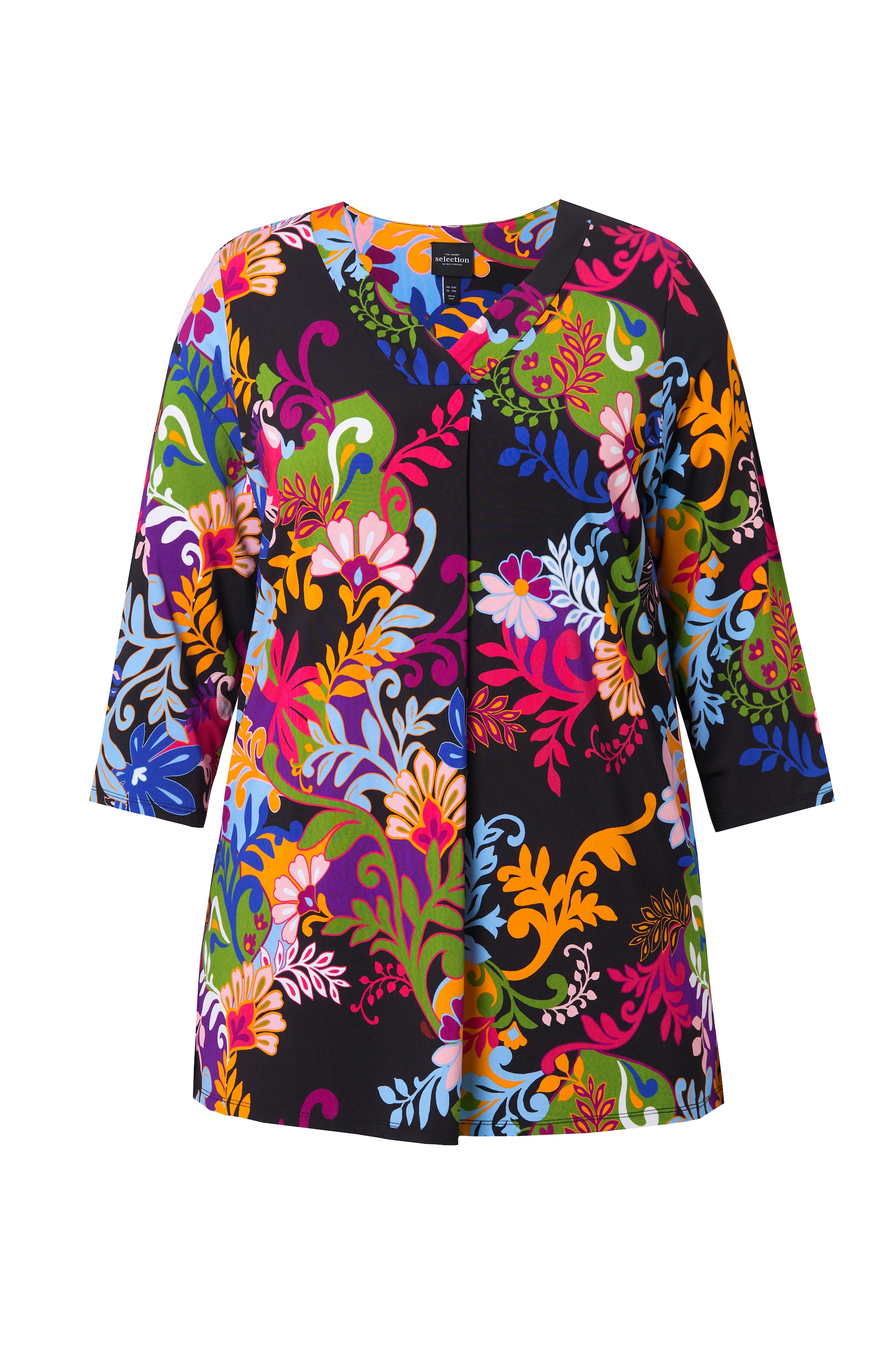 Ulla Popken Damen große Größen Slinky Shirt A Linie Zierfalte V Ausschnitt