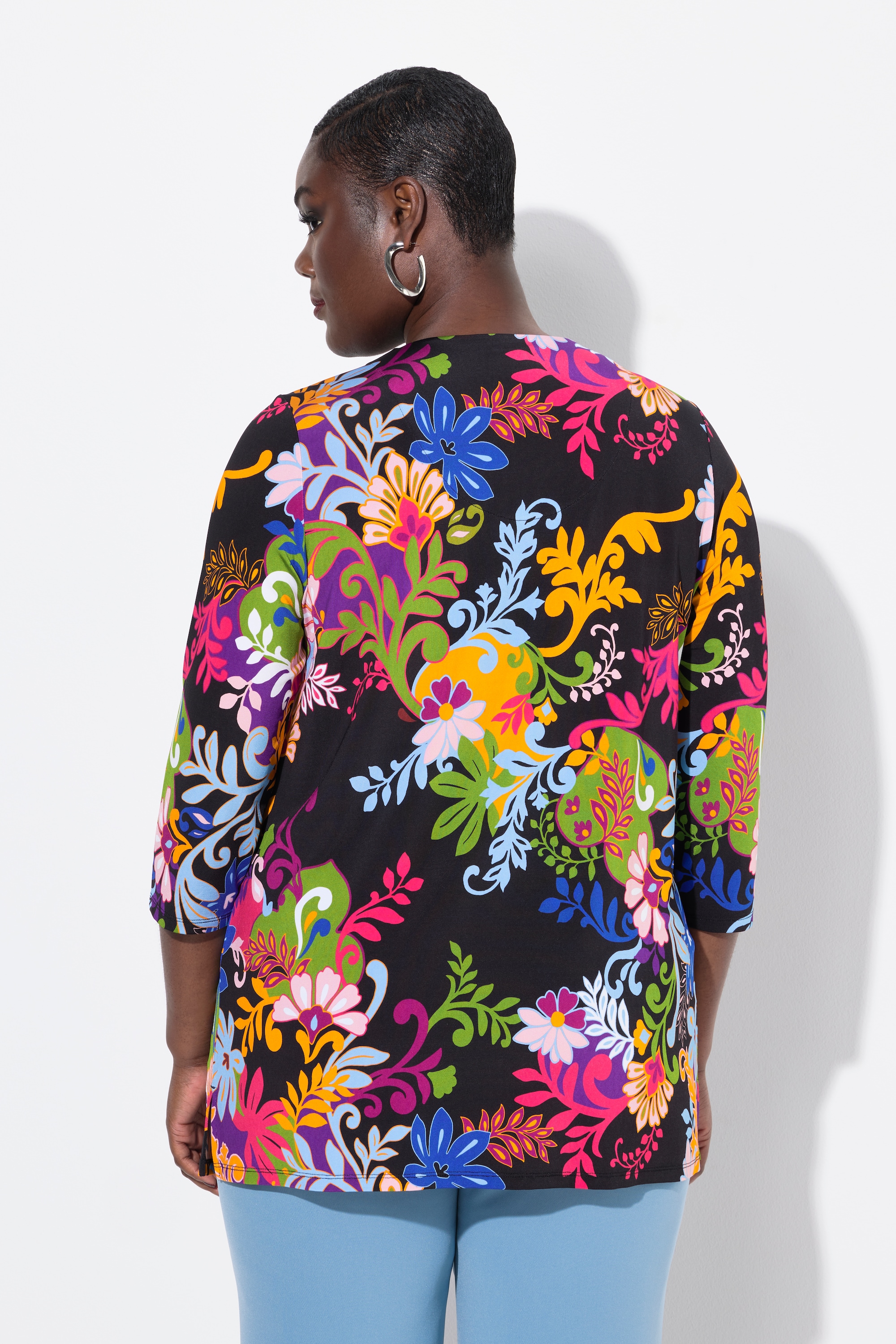 Ulla Popken Damen große Größen Slinky Shirt A Linie Zierfalte V Ausschnitt