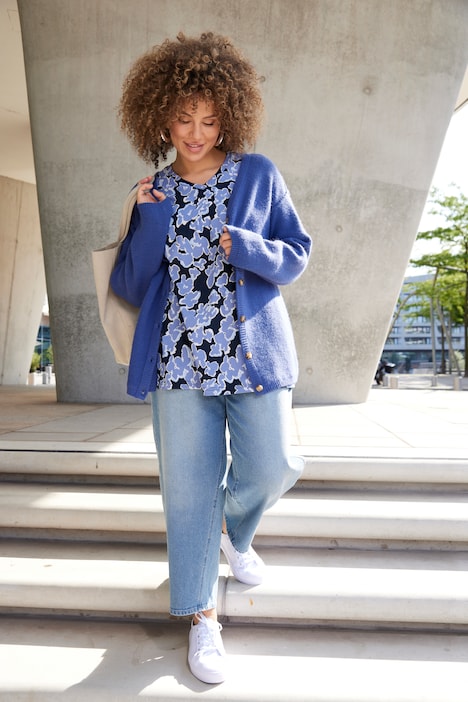 Floral Print 3/4 Sleeve V-Neck Tee