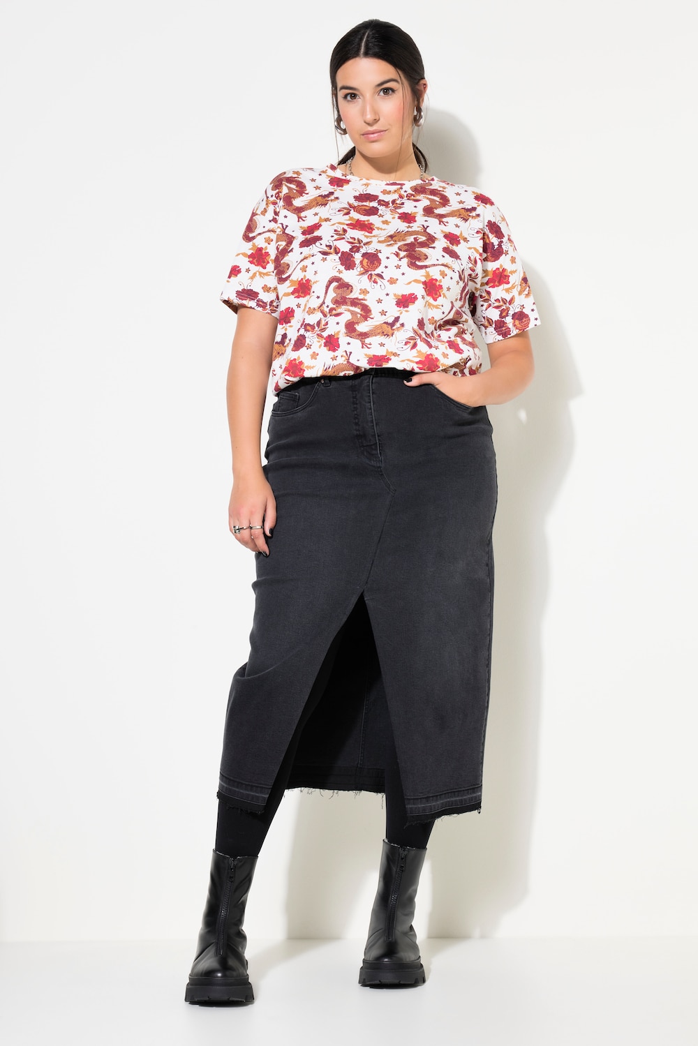 Große Größen Jeansrock, Damen, schwarz, Größe: 54, Baumwolle/Polyester, Studio Untold