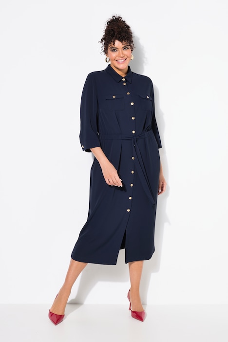 3/4 Sleeve Military Shirt Dress