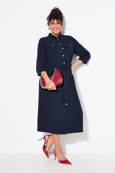 3/4 Sleeve Military Shirt Dress