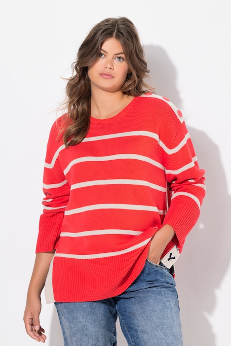 Striped Long-Sleeve Crew Neck Knit Sweater