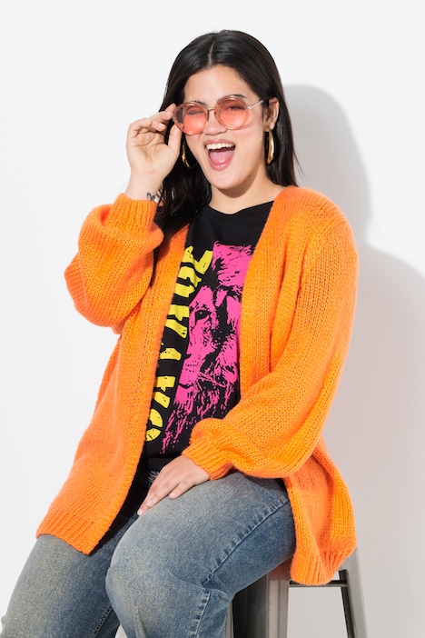 Strickjacke, Straight Fit, Ballonärmel